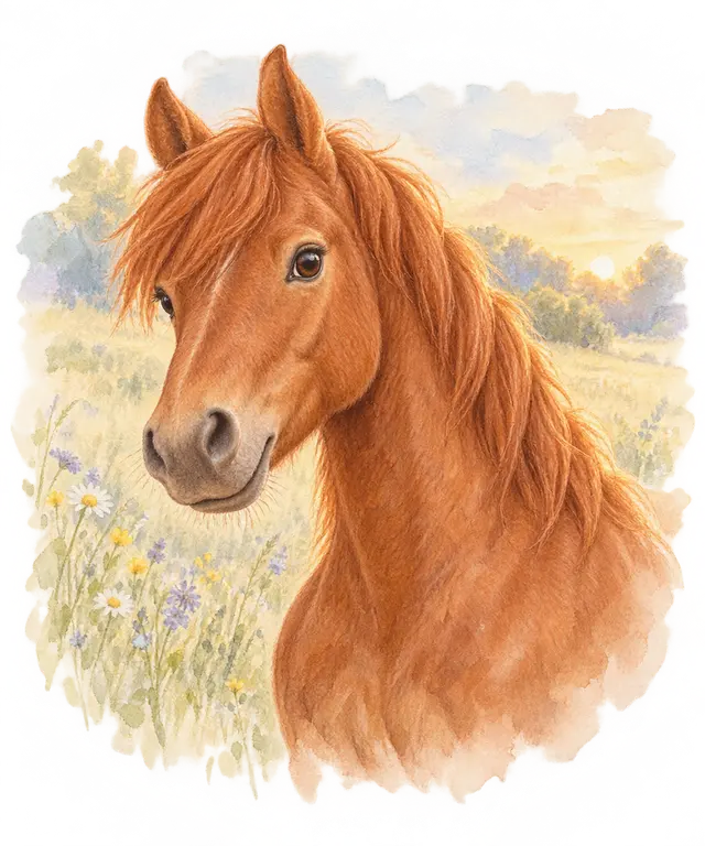 Poney à la robe alezan
