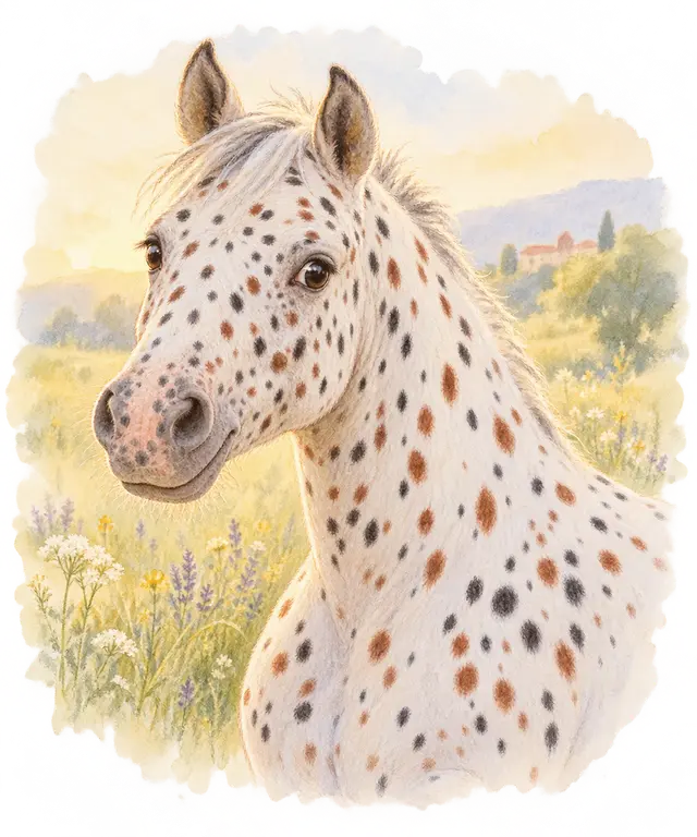 Poney à la robe appaloosa