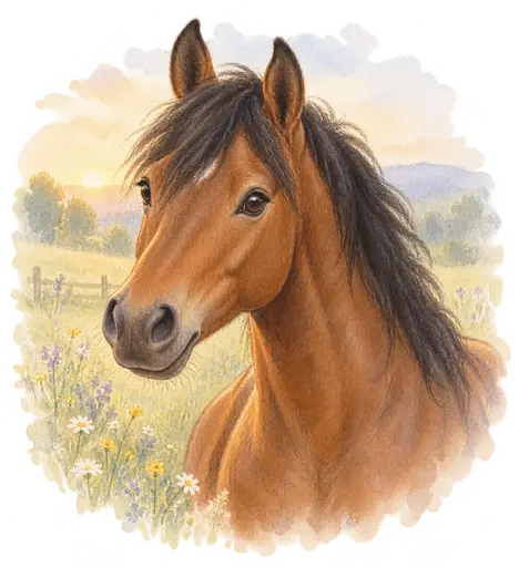 Poney à la robe bai