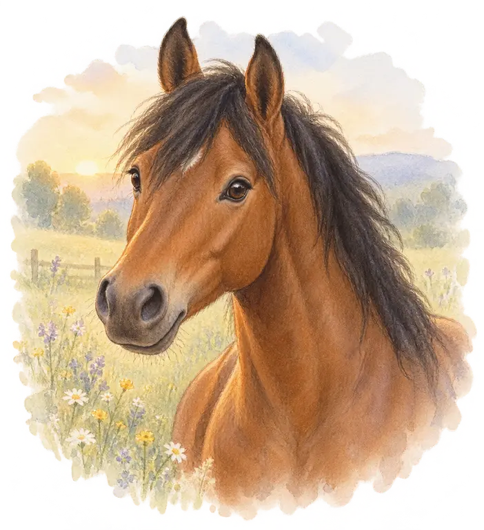 Poney à la robe bai