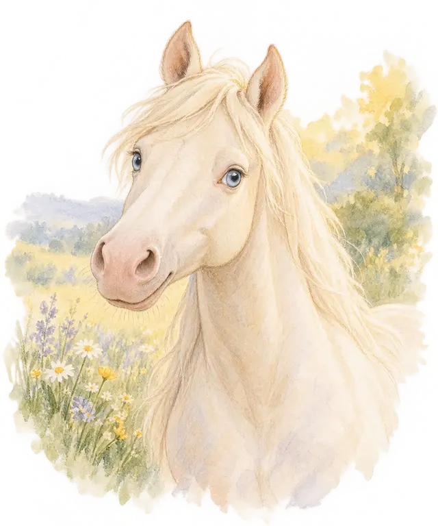 Poney à la robe crème