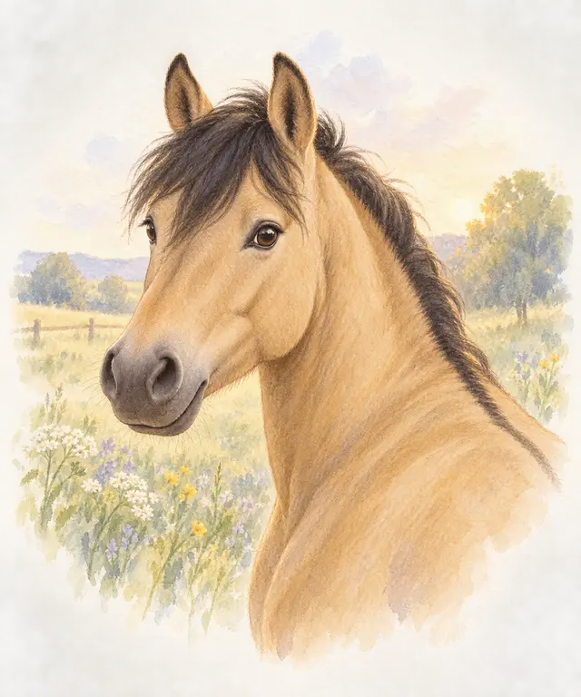 Poney à la robe isabelle