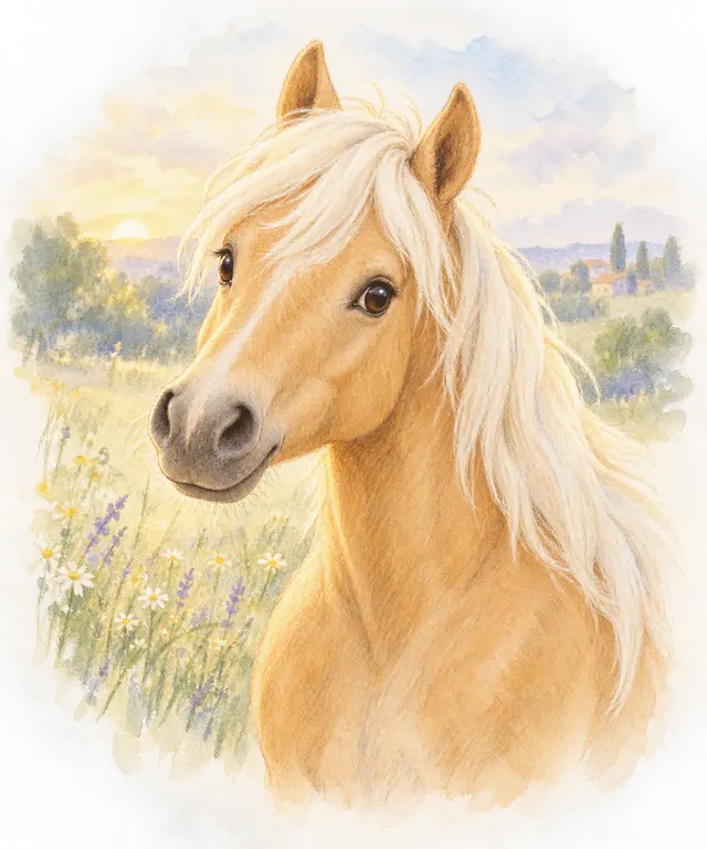Poney à la robe palomino