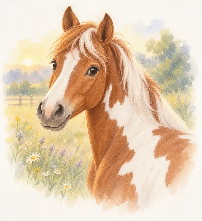 Poney à la robe pie alezan