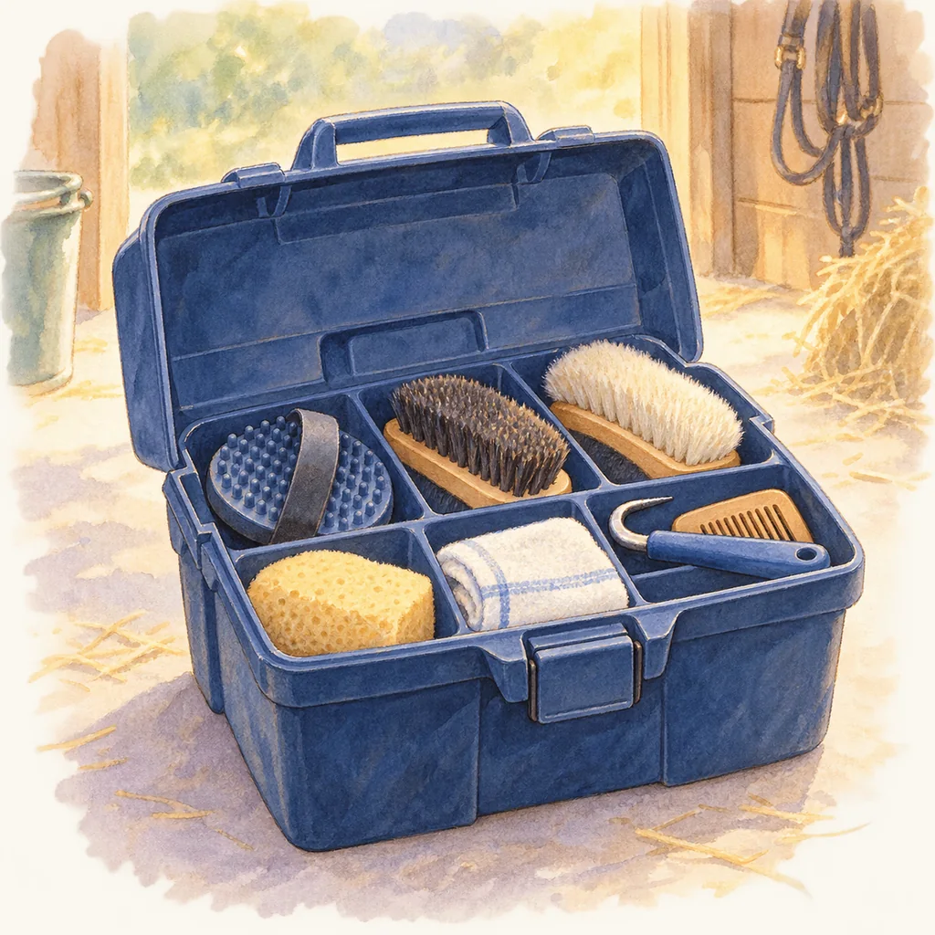Caisse de pansage, illustration à l'aquarelle