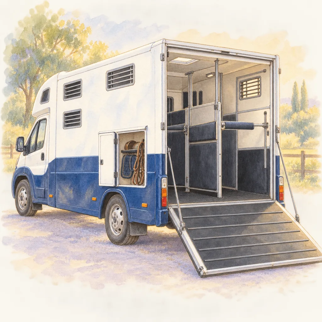 Camion pour chevaux, illustration à l'aquarelle