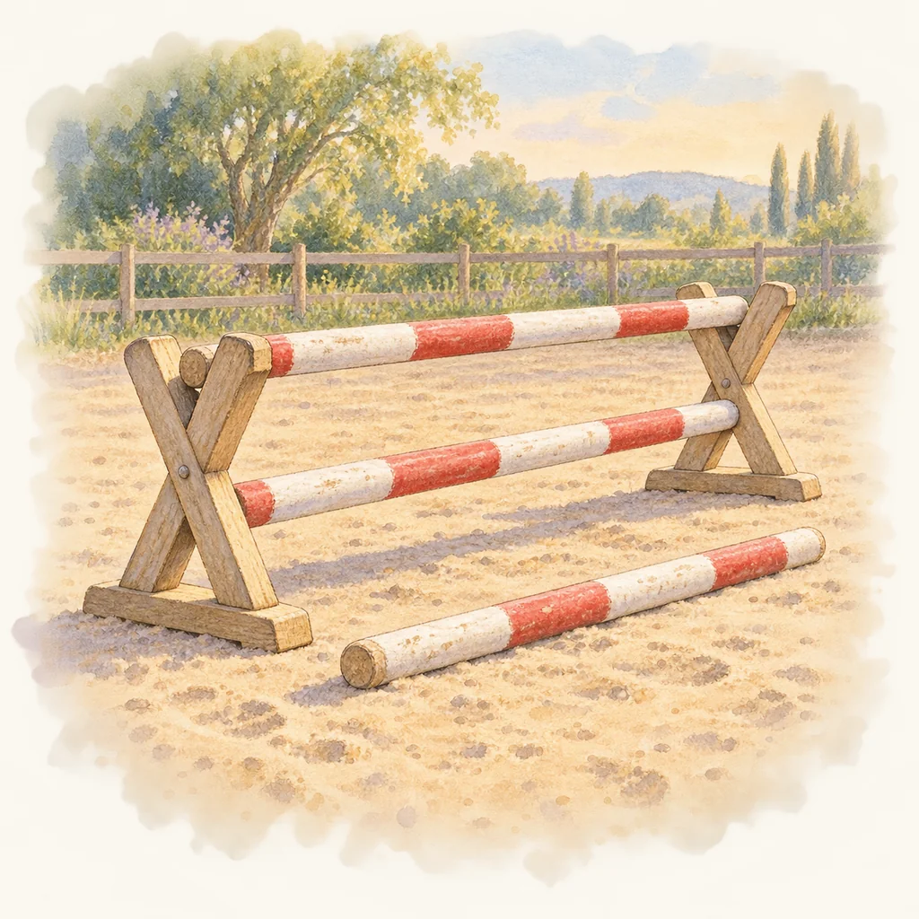 Cavalettis et barres au sol, illustration à l'aquarelle