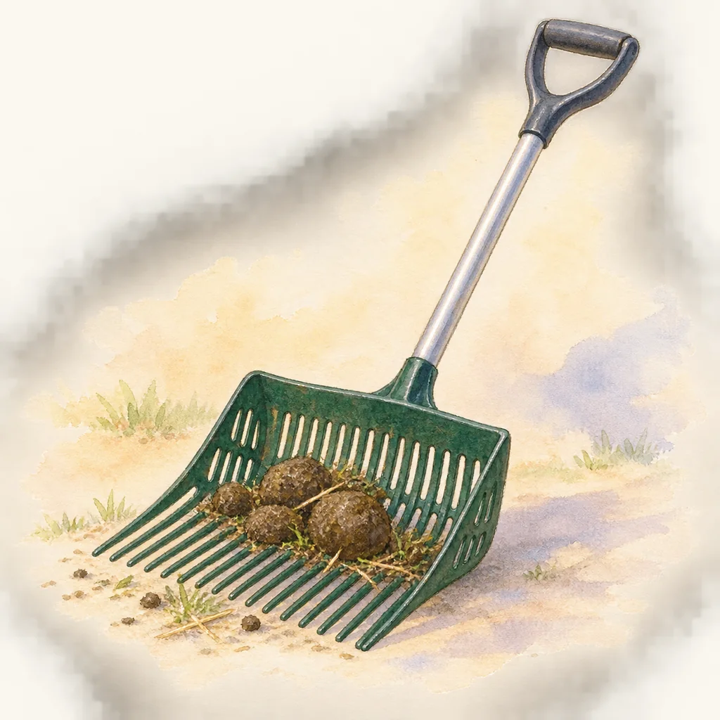 Fourche à crottins, illustration à l'aquarelle