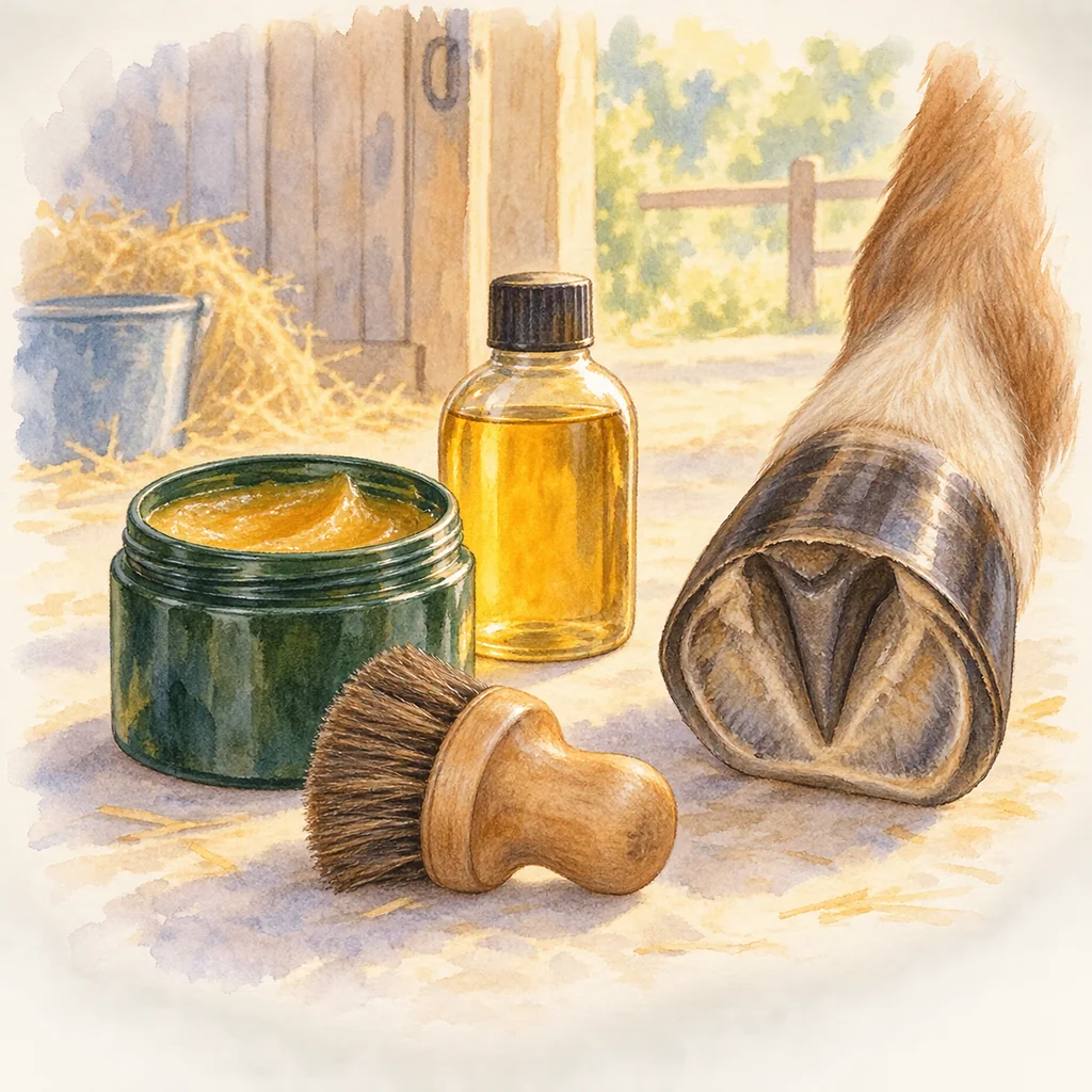 Graisse et huile à sabots, illustration à l'aquarelle