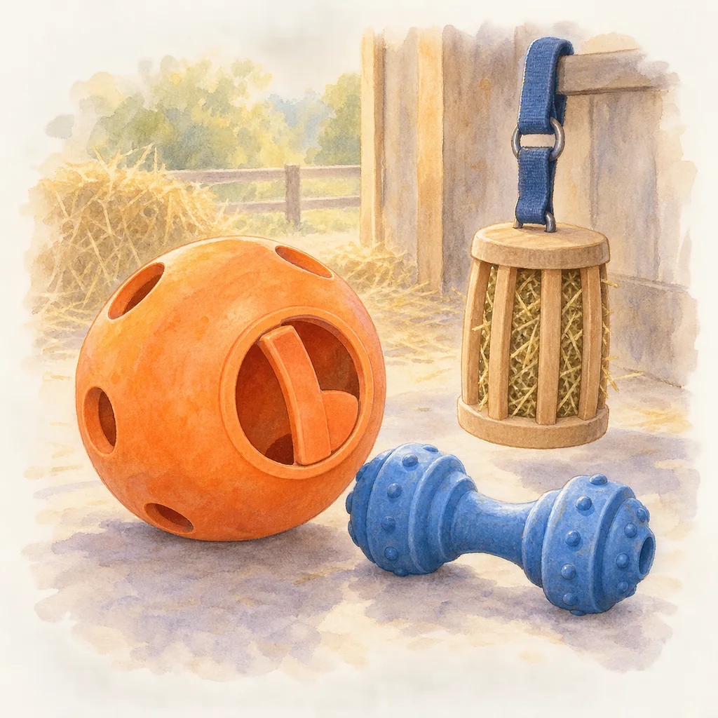 Jouets pour chevaux, illustration à l'aquarelle
