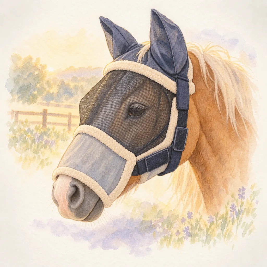 Masque anti-mouches, illustration à l'aquarelle
