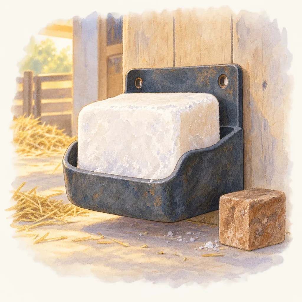 Pierre à sel et support, illustration à l'aquarelle