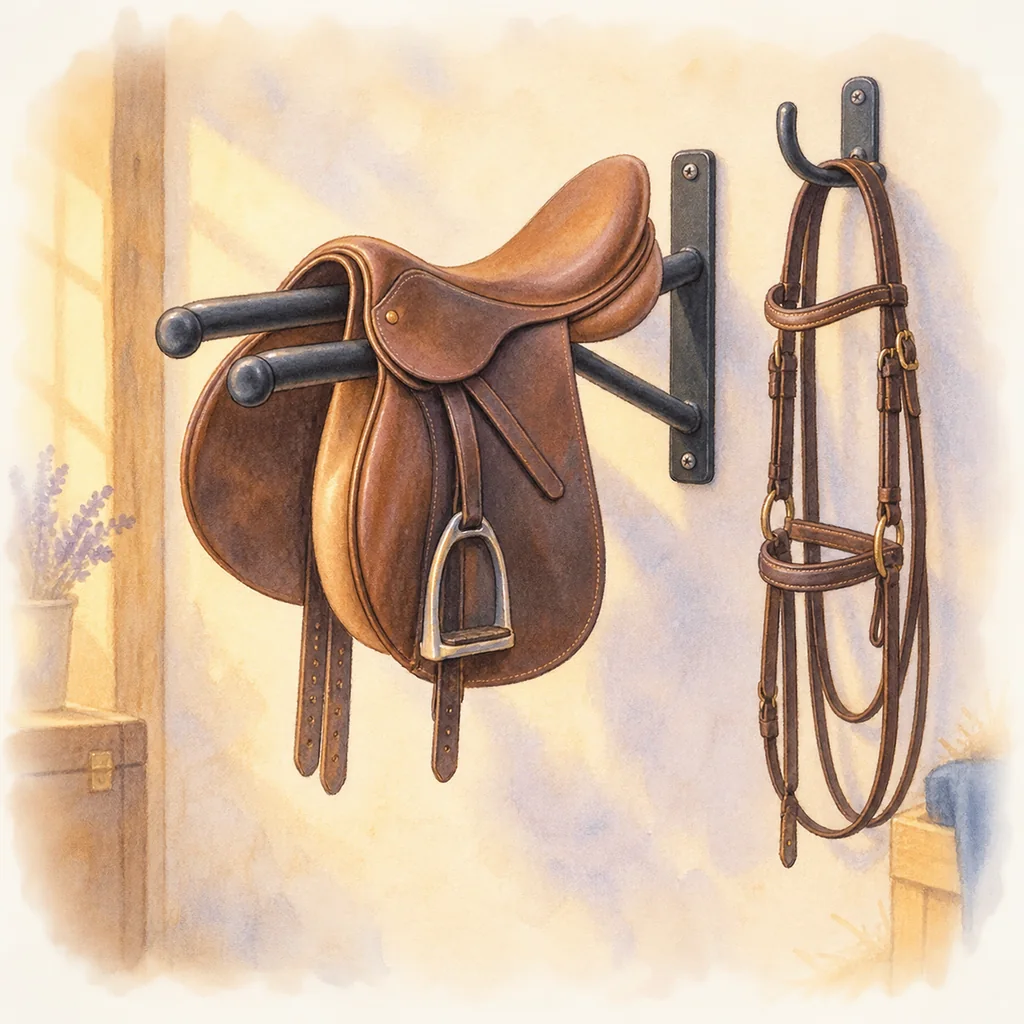 Porte-selle et porte-filet, illustration à l'aquarelle