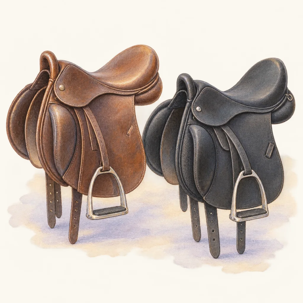 Selle pour poney, illustration à l'aquarelle