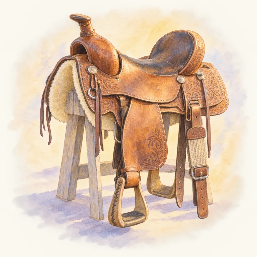 Selle western, illustration à l'aquarelle