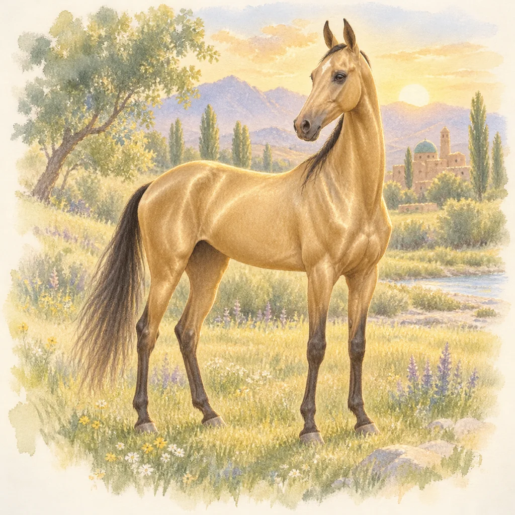 Akhal-Teké, illustration à l'aquarelle