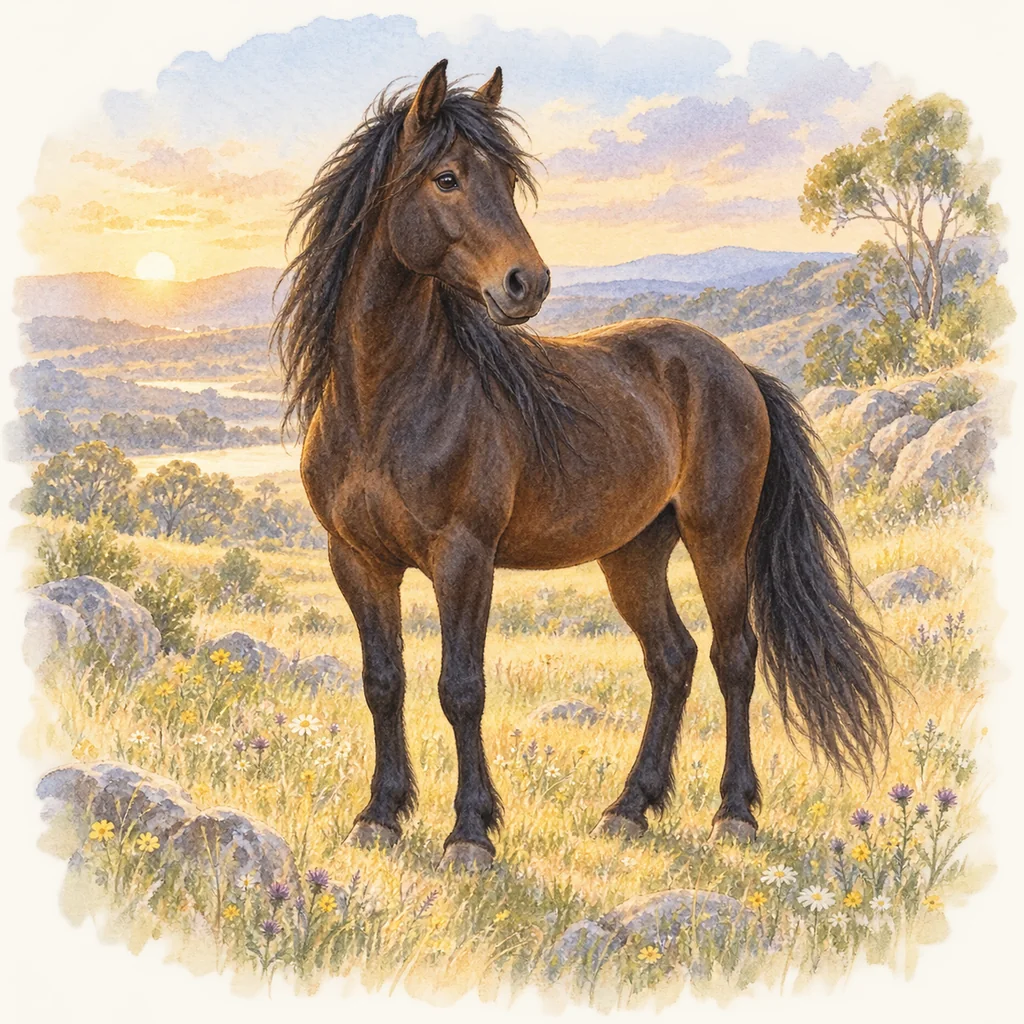 Brumby, illustration à l'aquarelle