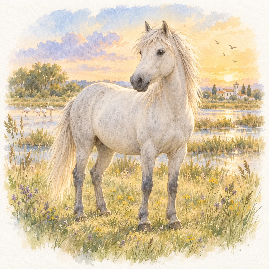 Camargue, illustration à l'aquarelle