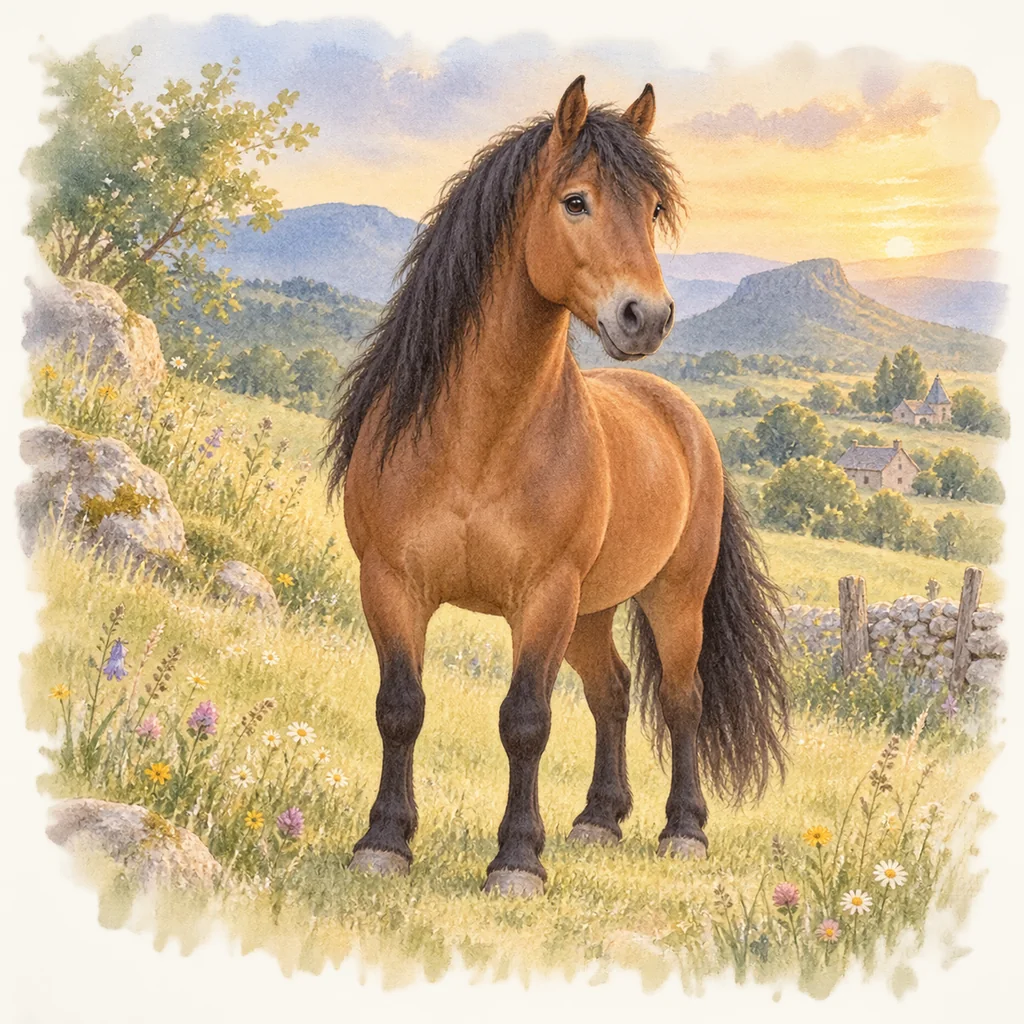 Cheval d’Auvergne, illustration à l'aquarelle