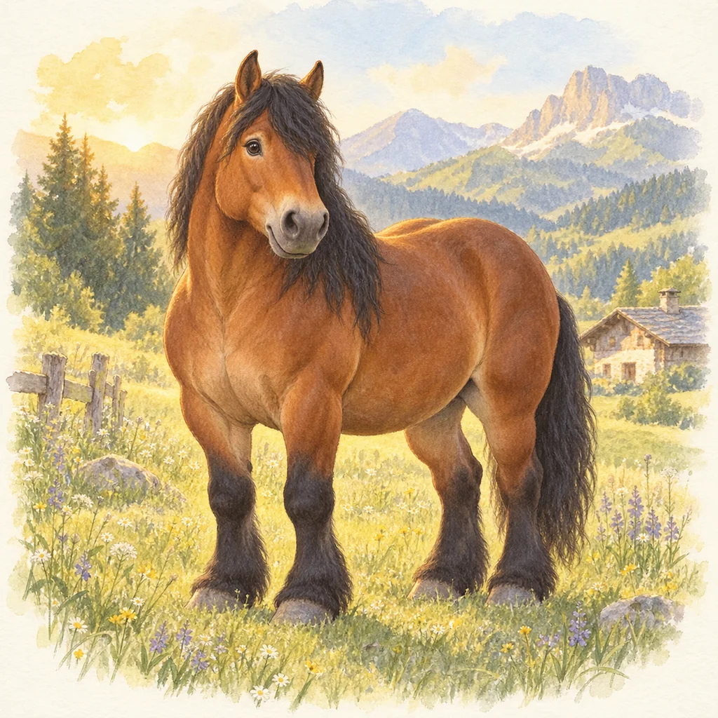 Cheval de Megève, illustration à l'aquarelle