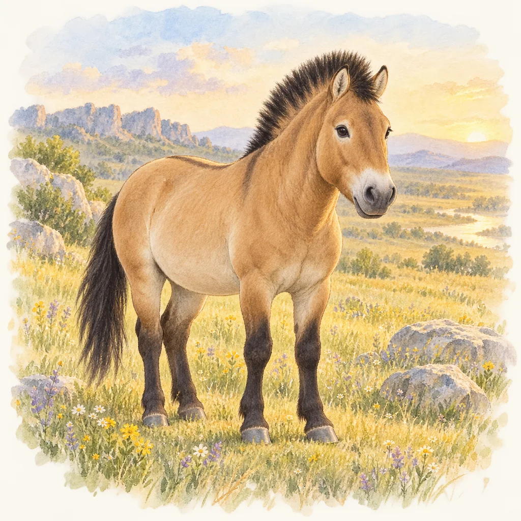 Cheval de Przewalski, illustration à l'aquarelle