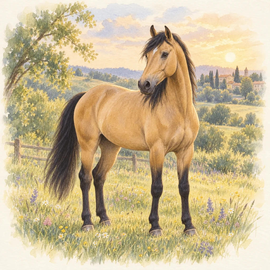 Cheval de sport belge, illustration à l'aquarelle