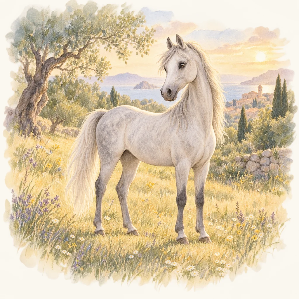 Cheval des Marquises, illustration à l'aquarelle
