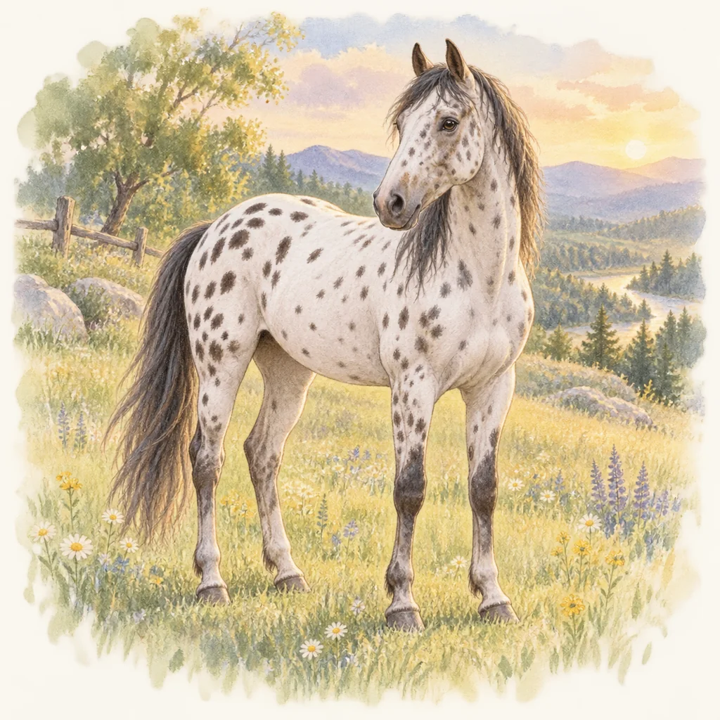 Cheval des Nez-Percés, illustration à l'aquarelle