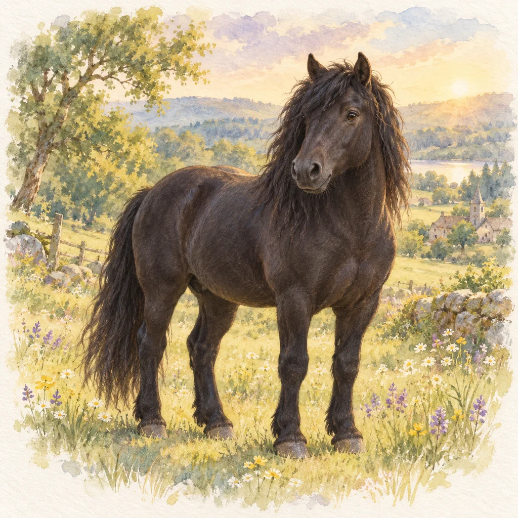 Cheval du Morvan, illustration à l'aquarelle