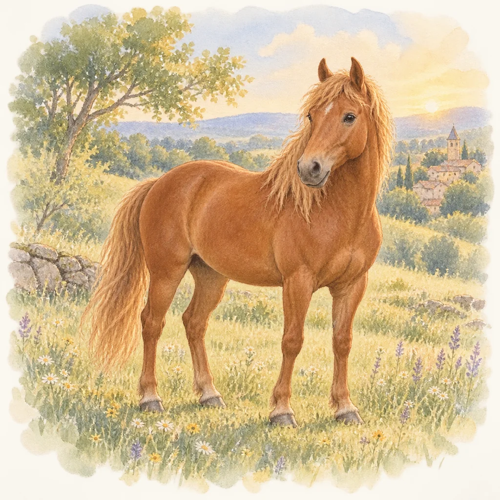 Cheval limousin, illustration à l'aquarelle
