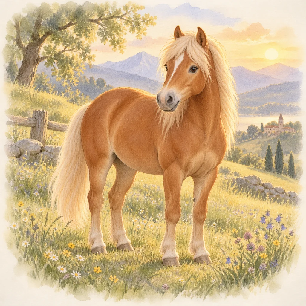 Haflinger, illustration à l'aquarelle