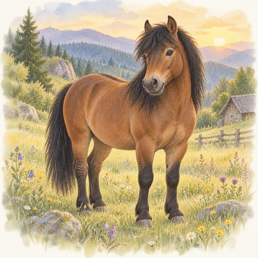 Huçul, illustration à l'aquarelle