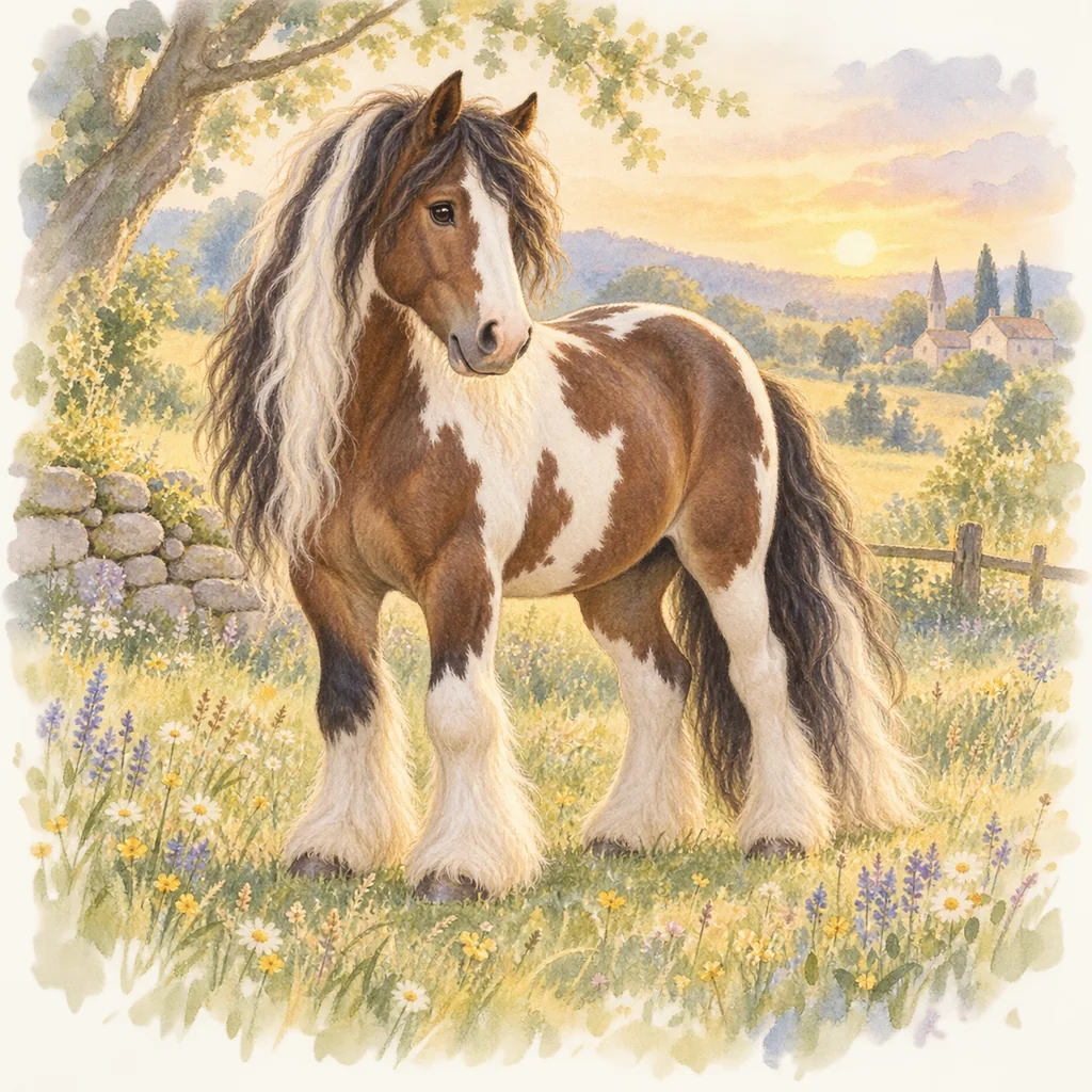 Irish Cob (Cob Gypsy), illustration à l'aquarelle