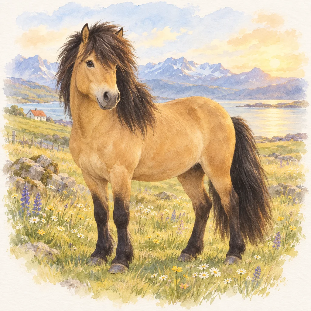 Cheval islandais, illustration à l'aquarelle