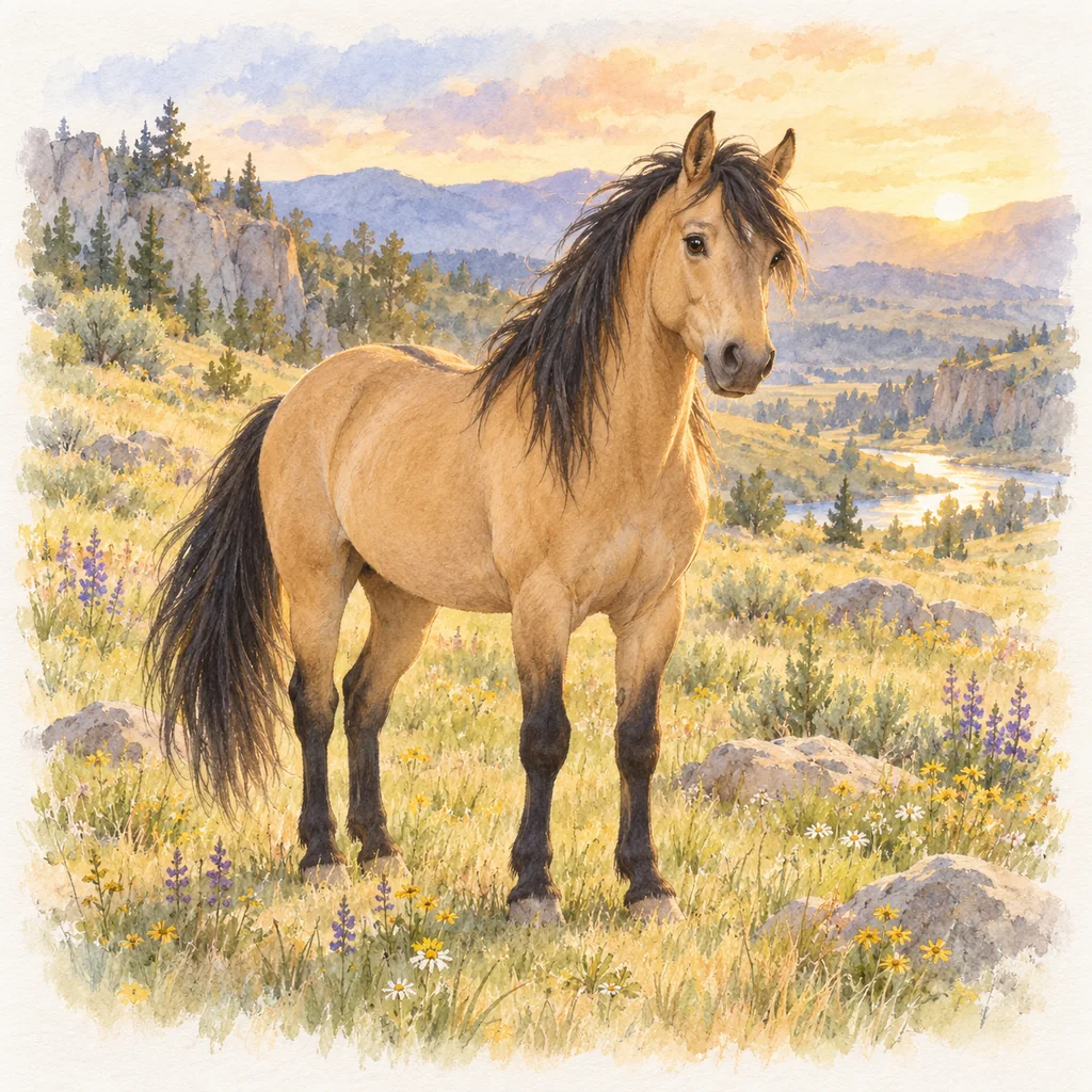 Kiger Mustang, illustration à l'aquarelle