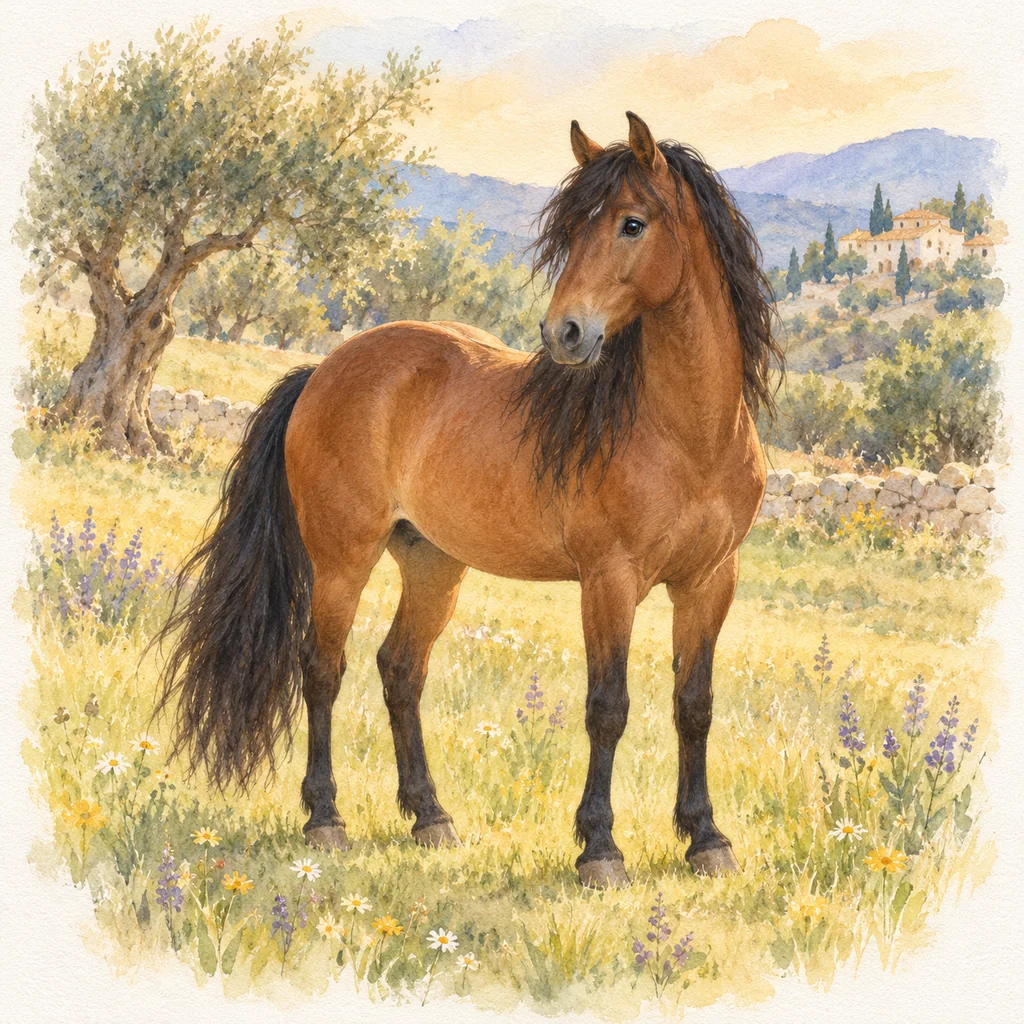 Mustang espagnol, illustration à l'aquarelle