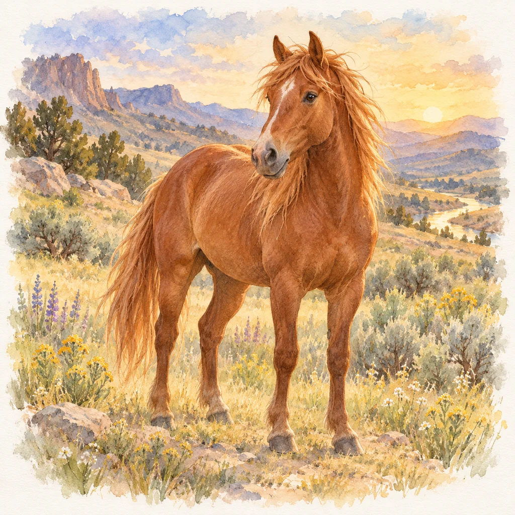 Mustang, illustration à l'aquarelle