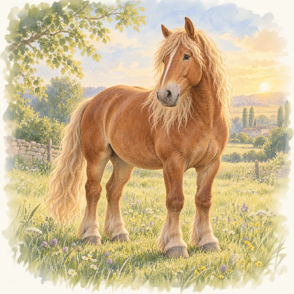 Poitevin mulassier, illustration à l'aquarelle
