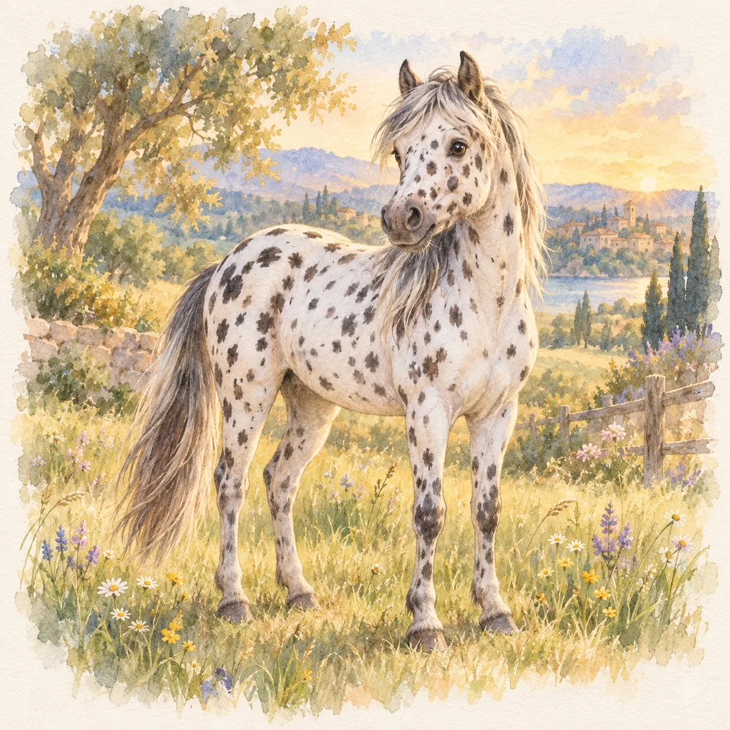 Poney des Amériques, illustration à l'aquarelle