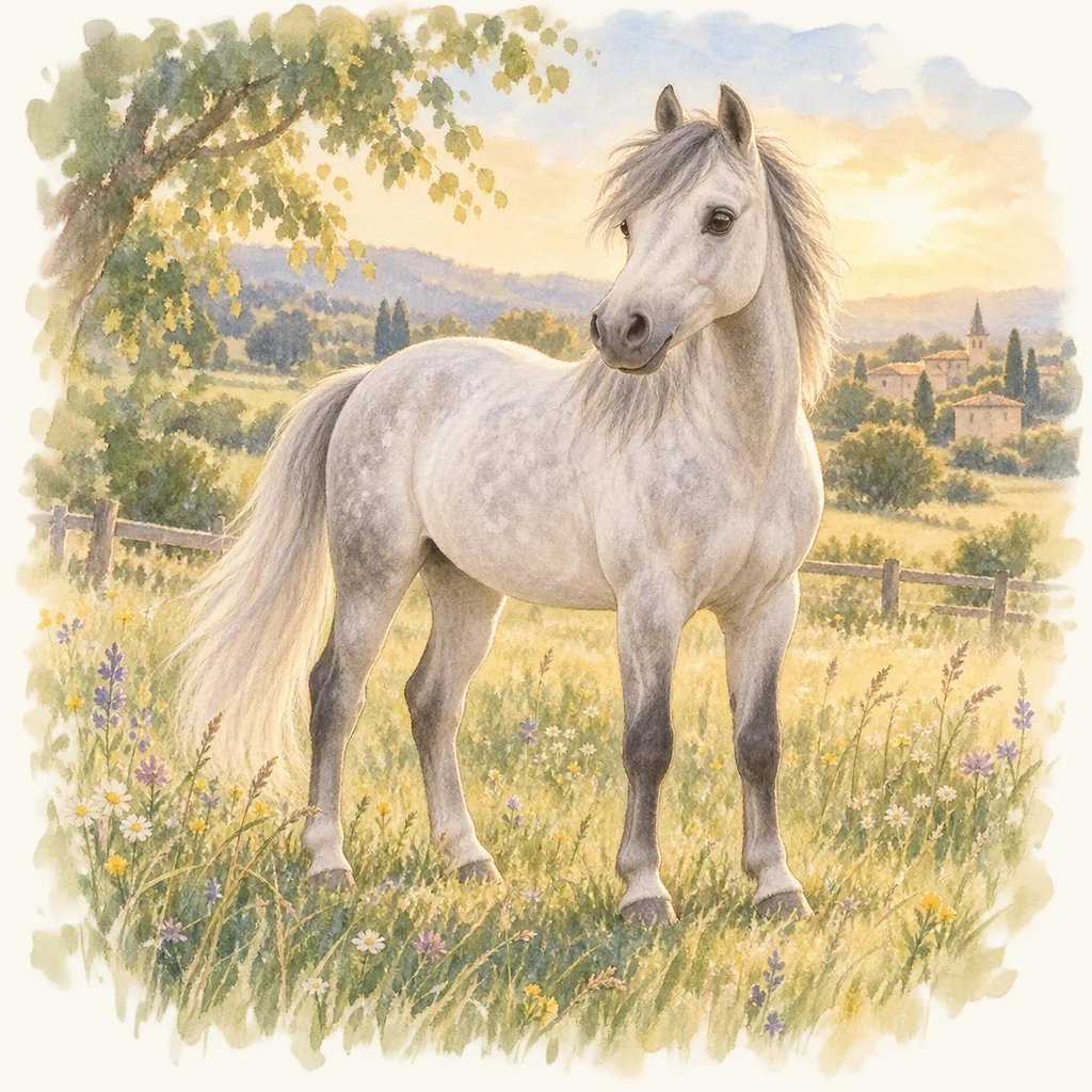 Poney français de selle, illustration à l'aquarelle
