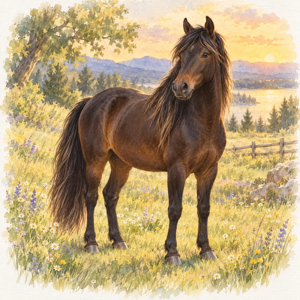Rocky Mountain Horse, illustration à l'aquarelle