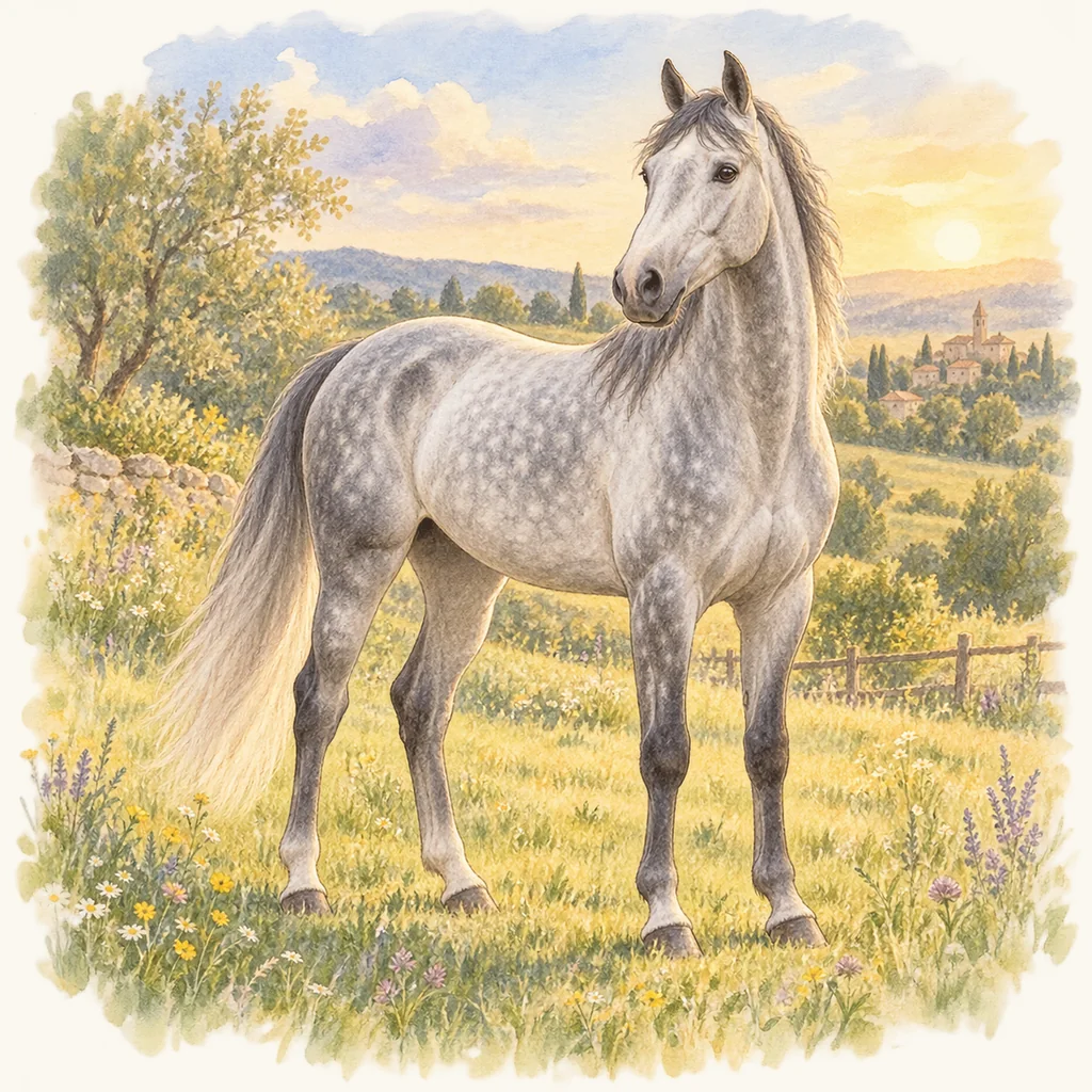 Selle français, illustration à l'aquarelle