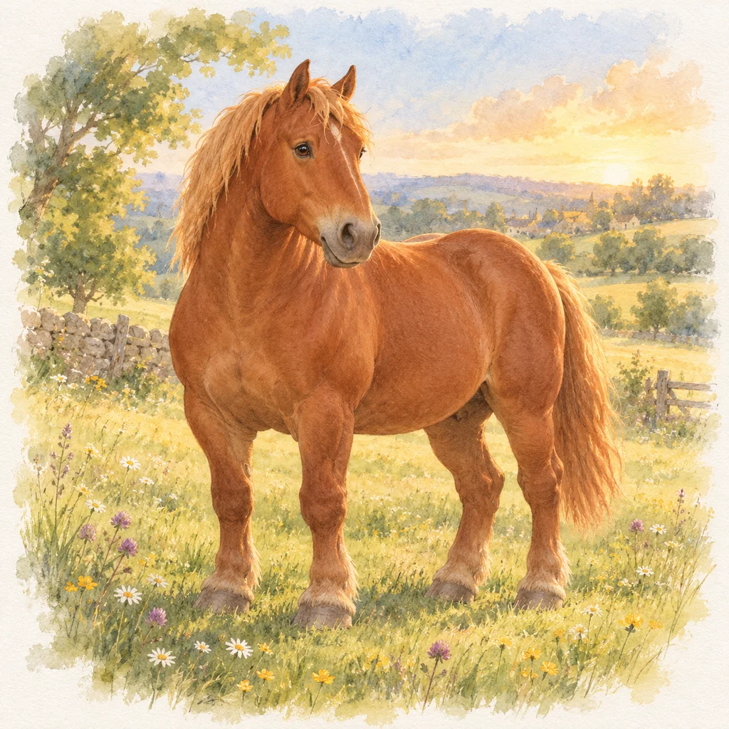 Suffolk Punch, illustration à l'aquarelle