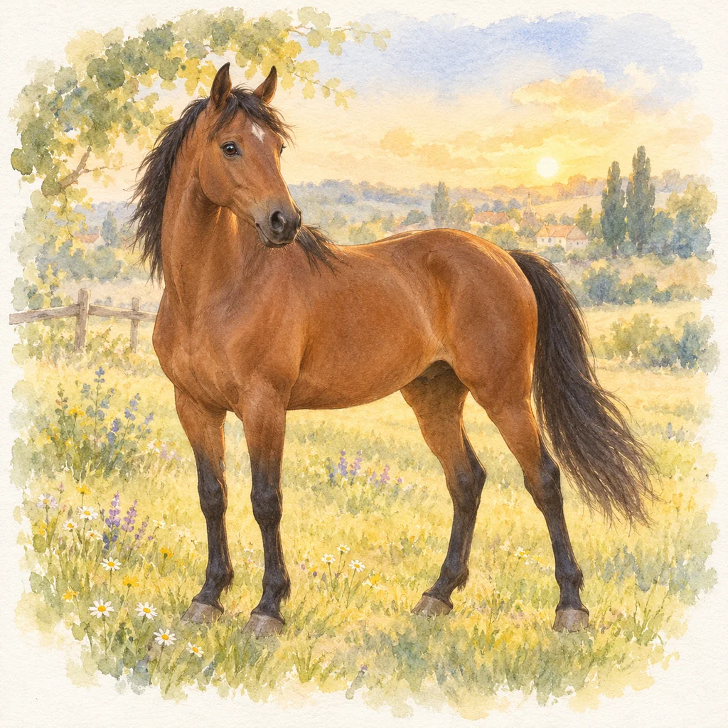 Trotteur français, illustration à l'aquarelle